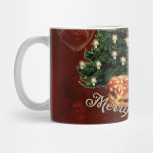 Merry Christmas, cute little fawn with hat and christmas tree Mug